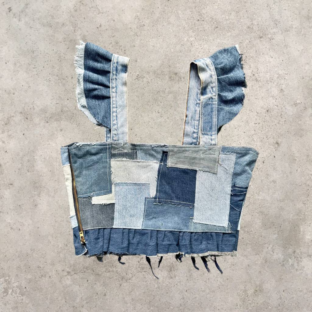 Upcycled Carhartt Denim Patchwork Ruffle Cropped Tank