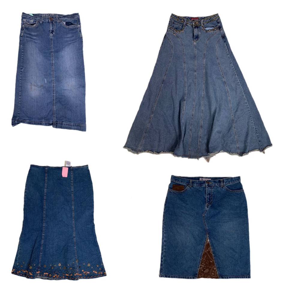 Y2k Denim Maxi Skirt , (F-730)