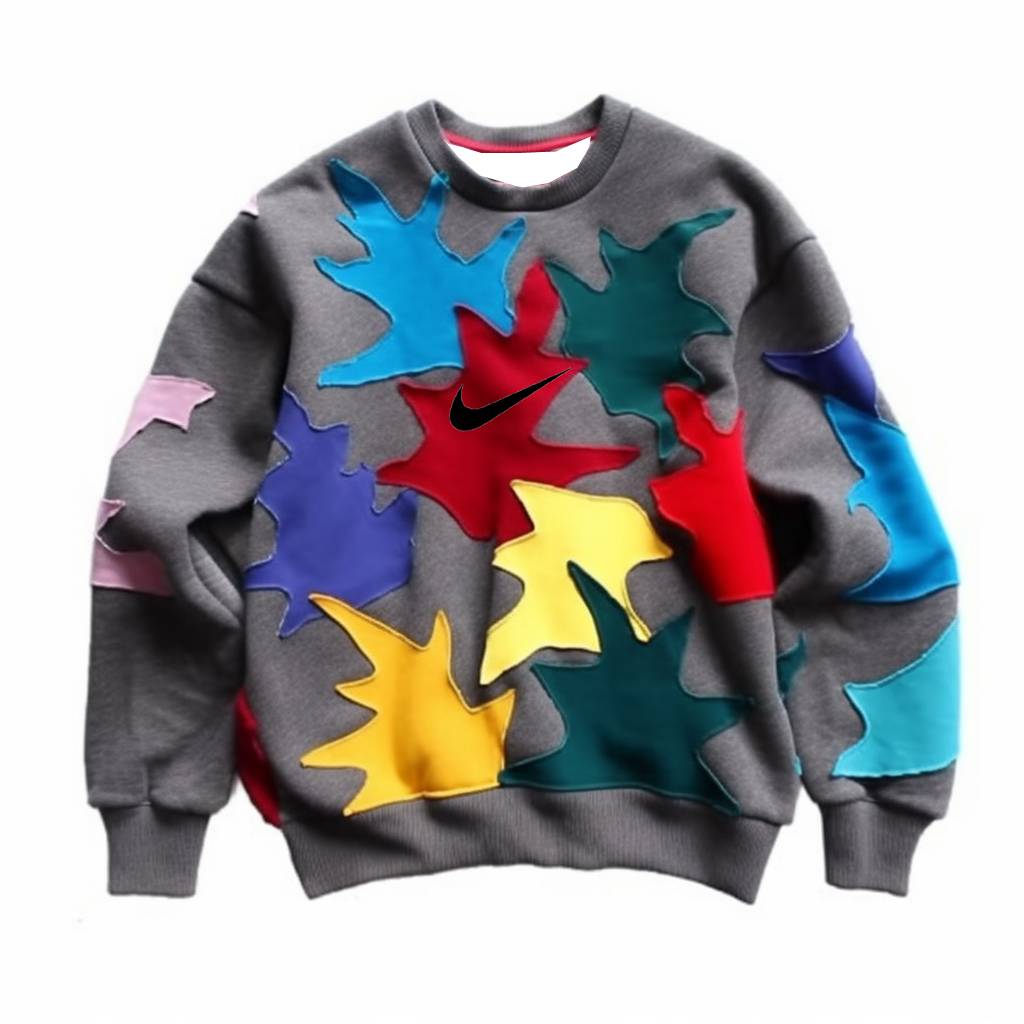 Herren neu gestalteter Pullover mit bunten Blattform-Einsätzen aus Originalmarken-Patches Stil CR513