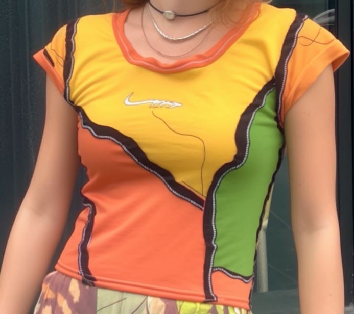 CR207 Reworked Ladies Branded Cut and Sew Colorful T-Shirt Made Using Branded T-Shirt