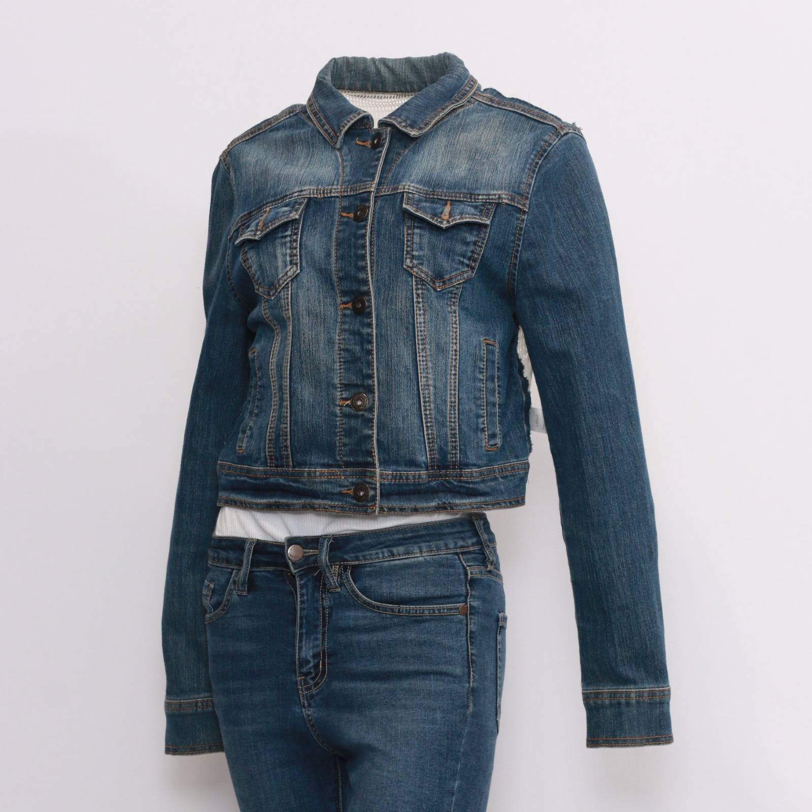 CR248A Reworked Ladies' Denim Jackets made using Ladies' Denim Jackets and New Jacquard Net