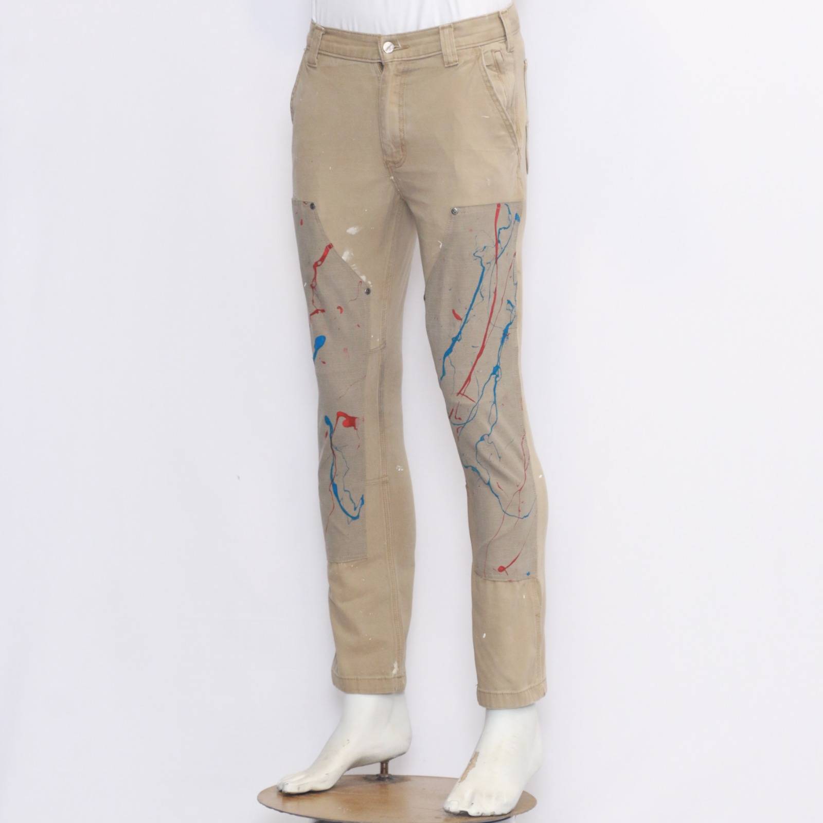 Pantalons hommes TK1371 Carhartt retravaillés avec genoux doubles en peinture fabriqués à partir de pantalons Carhartt d'origine.