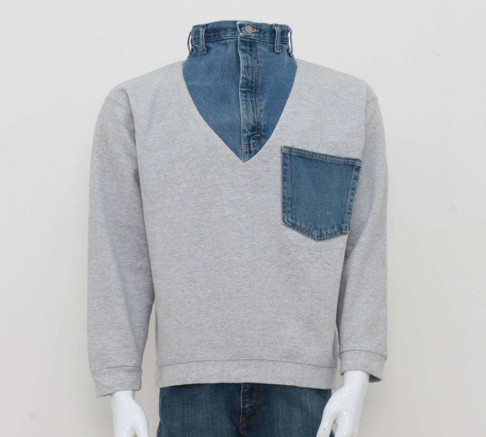 CR0001 Reworked Sweatshirt Made with Branded Denim Pockets and Waistband - 50 Pcs