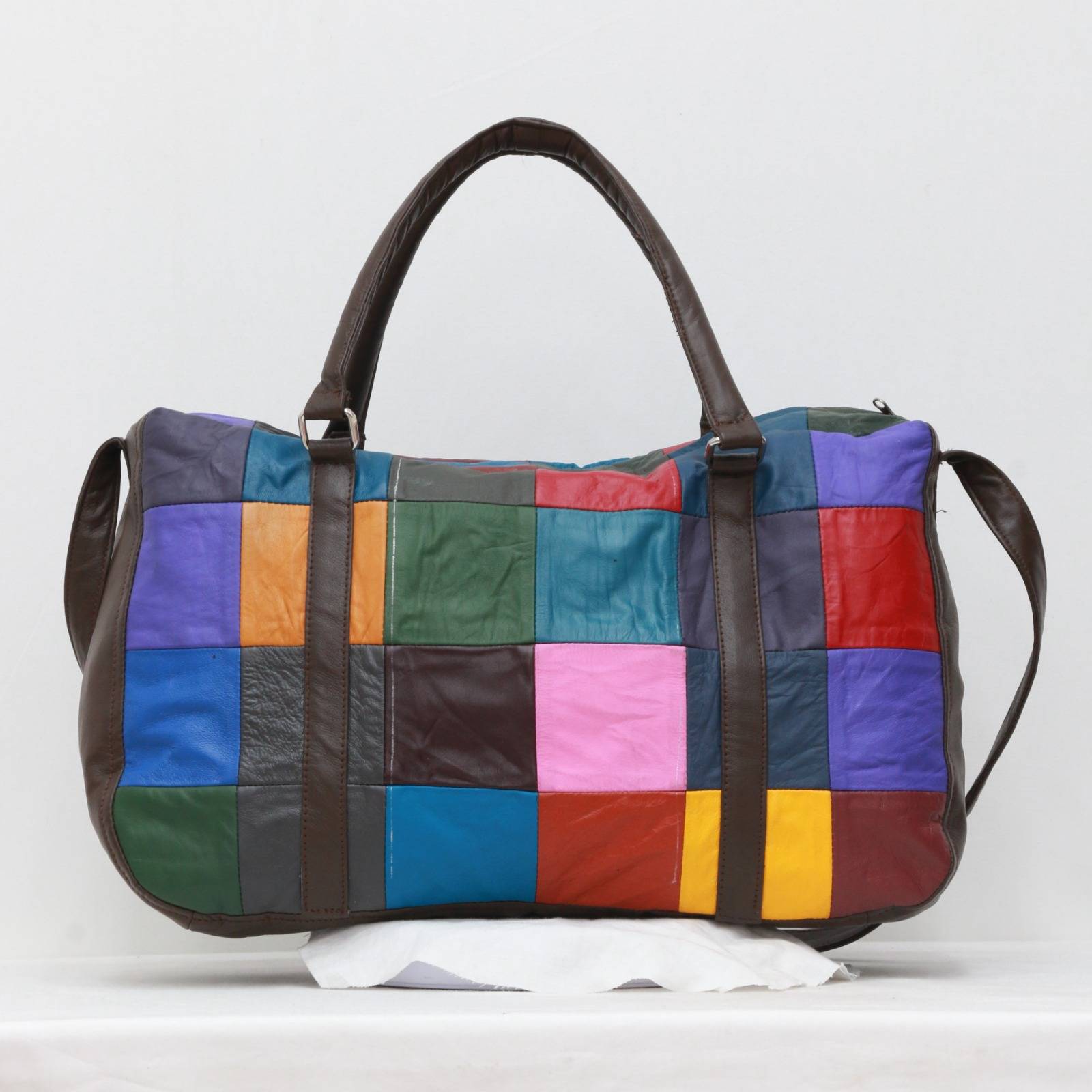 CR0020 Sac en cuir patchwork multicolore retravaillé