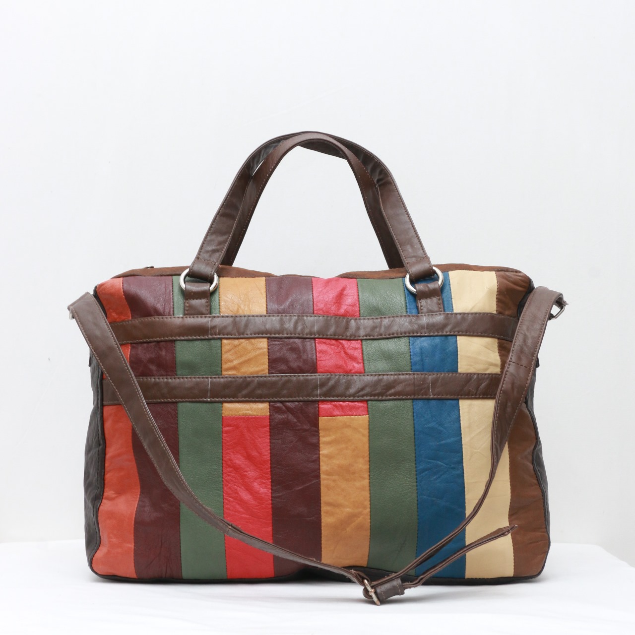 CR0020 Überarbeitete Leder-Patchwork-Reisetasche Mehrfarbig Bunt Retro