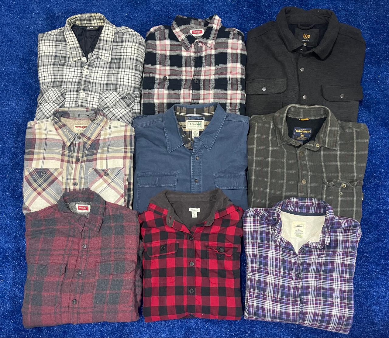 Wrangler ll bean lee woolrich cotton flannel shirts 9 pcs