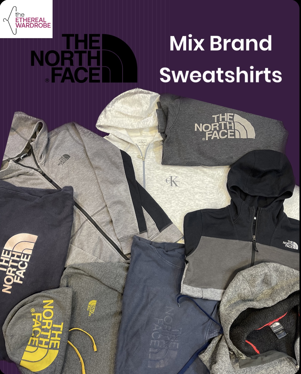 Branded Sweatshirts 10pcs North face, clavin klein and pretty green