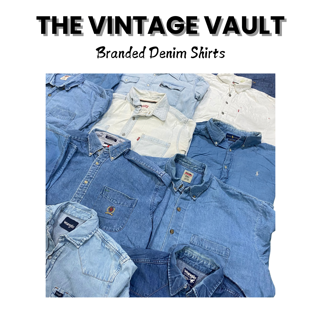 Branded Denim Shirts -50pcs Polo Ralph Lauren Levi's Lee and others
