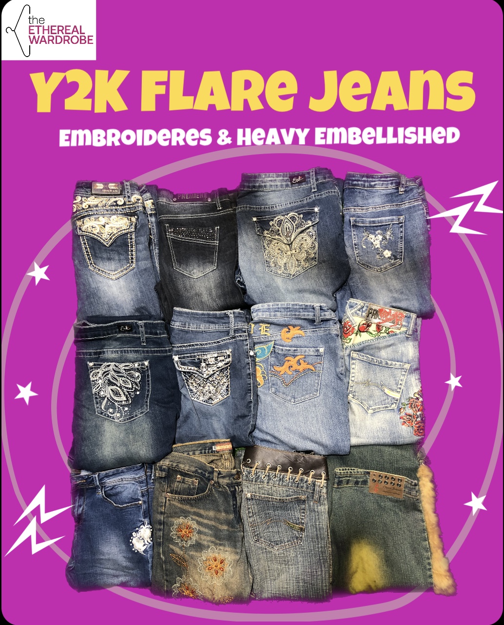 Y2K Embroidered / Heavy Embellished Flare Jeans for women