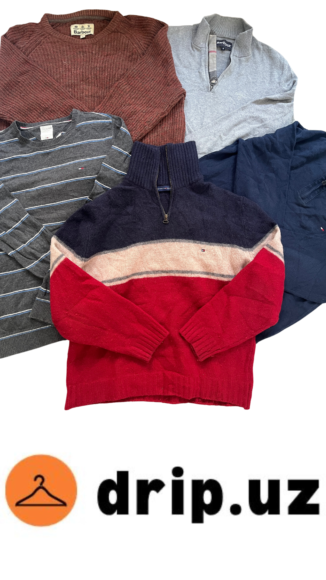 Collection de pulls Tommy et Barbour - Laine, demi-zips et coupes épaisses/amples incluses.