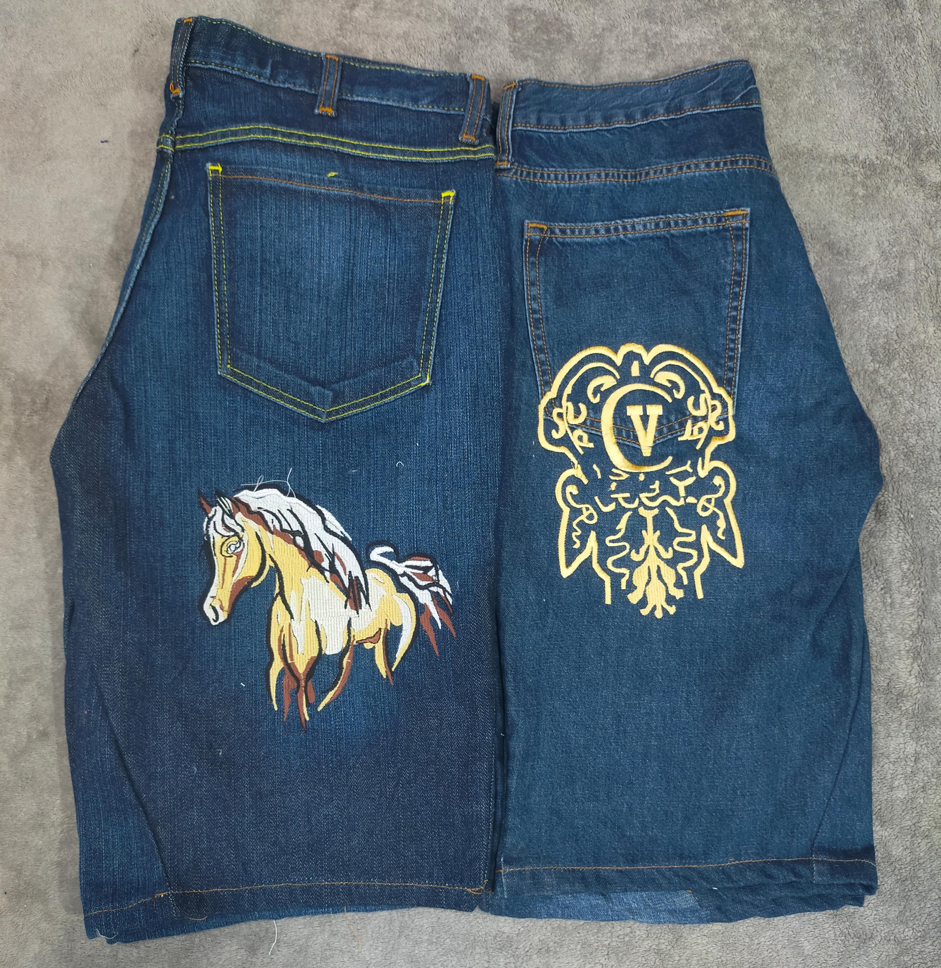 CR2129 Reworked Denim Shorts with Unique Embroidery