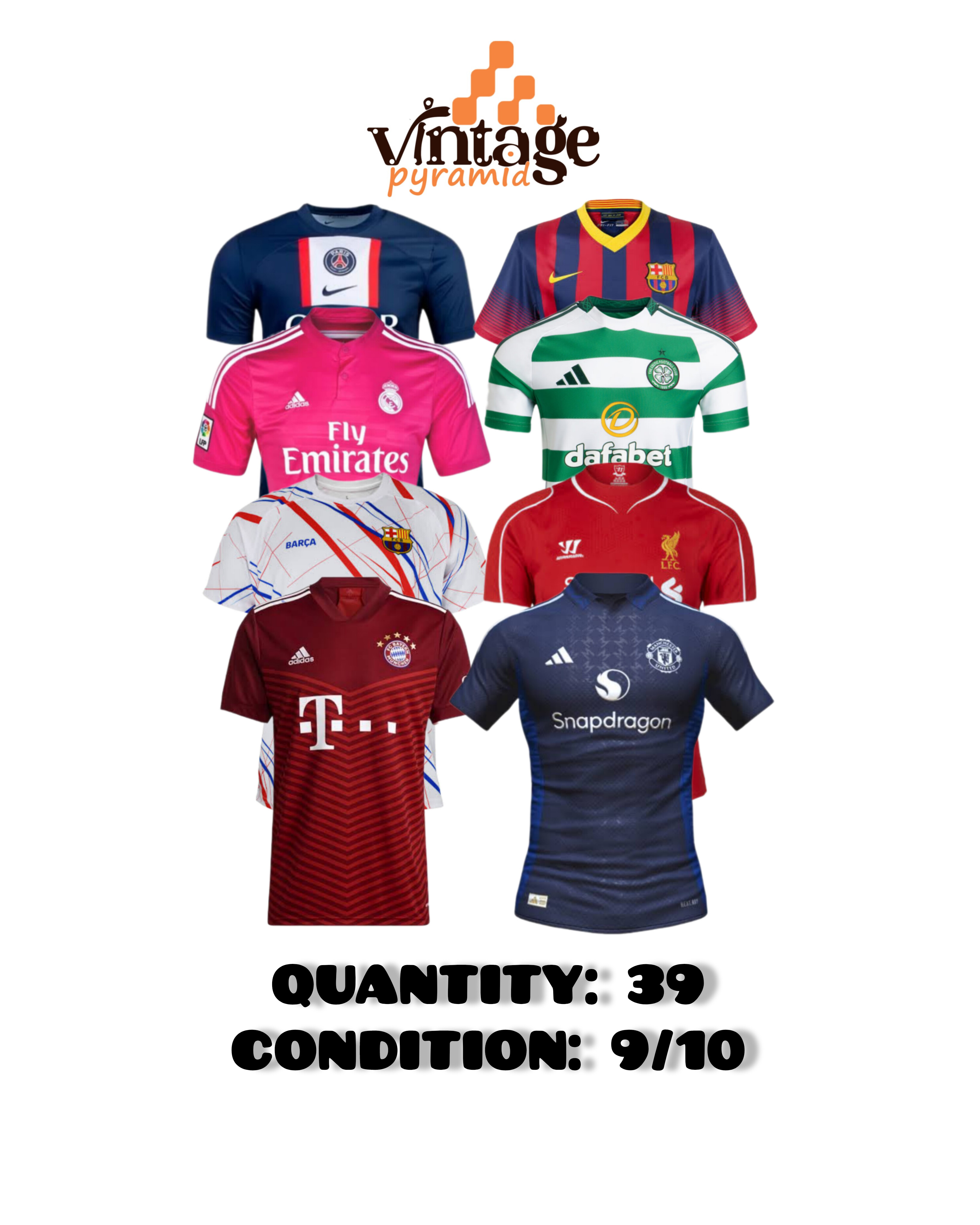 T-shirts de football de clubs européens et anglais 39 pièces.