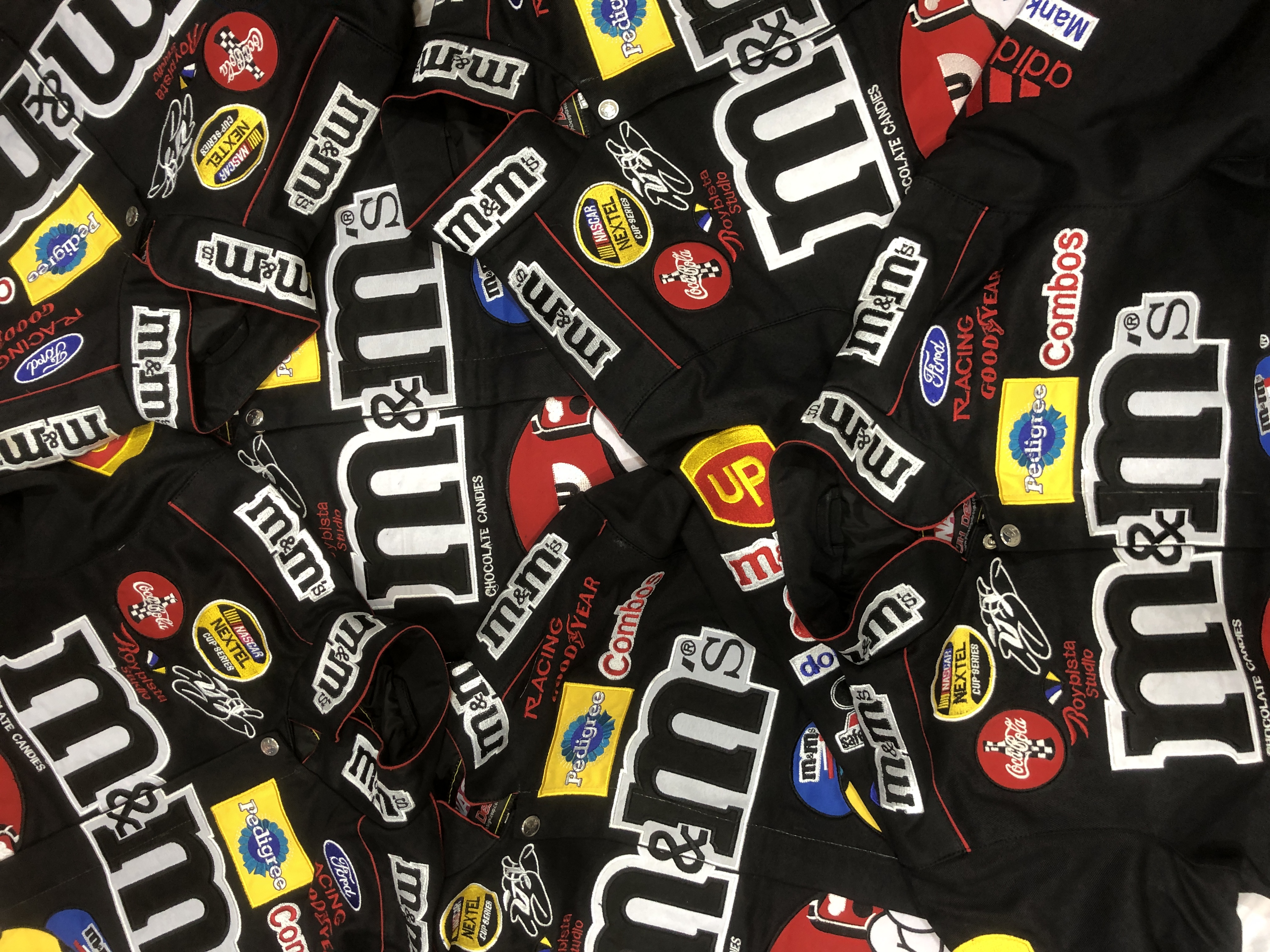 Nascar Rework Style Black m&ms Racing Jackets All Sizes - 15 pcs