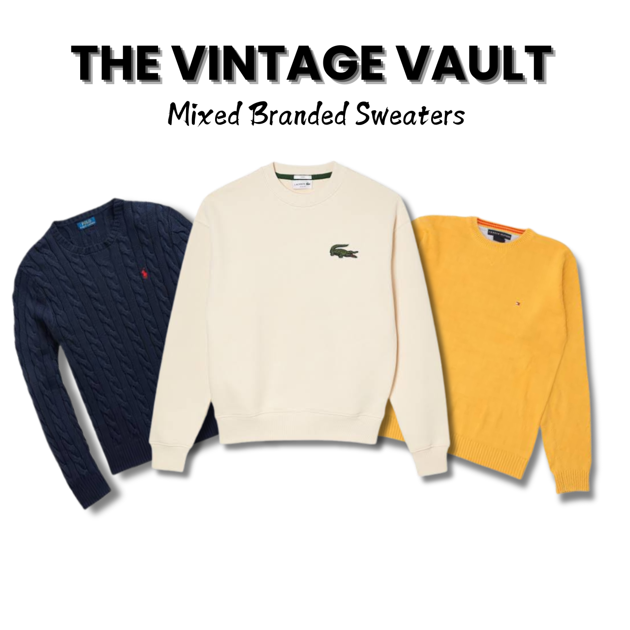 Mix de pulls de marque 20 pièces incluant des polos Tommy, Lacoste, Chaps, Nautica et autres.