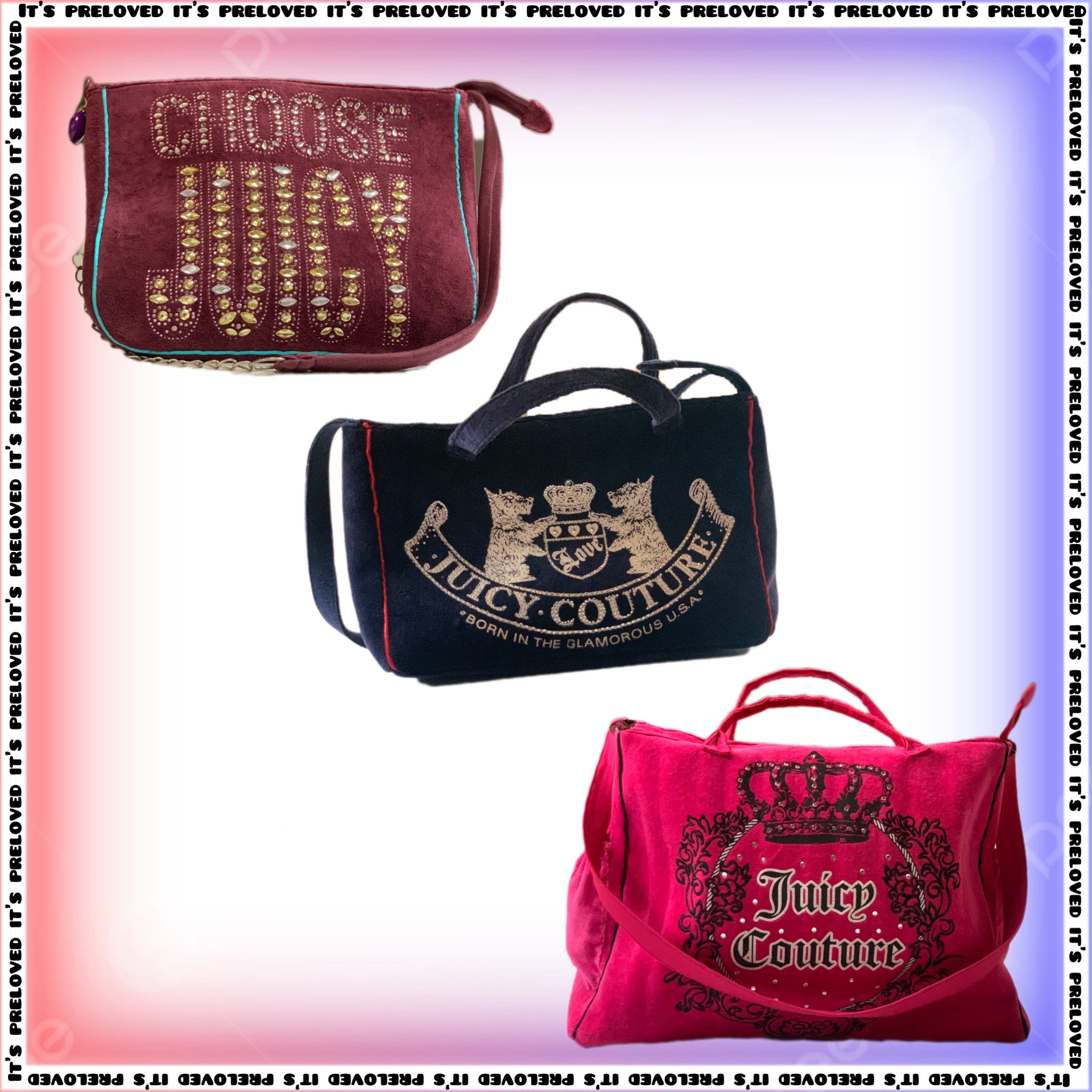 Reworked Juicy Couture Handbags (using original Juicy Hoodies & Tracks)