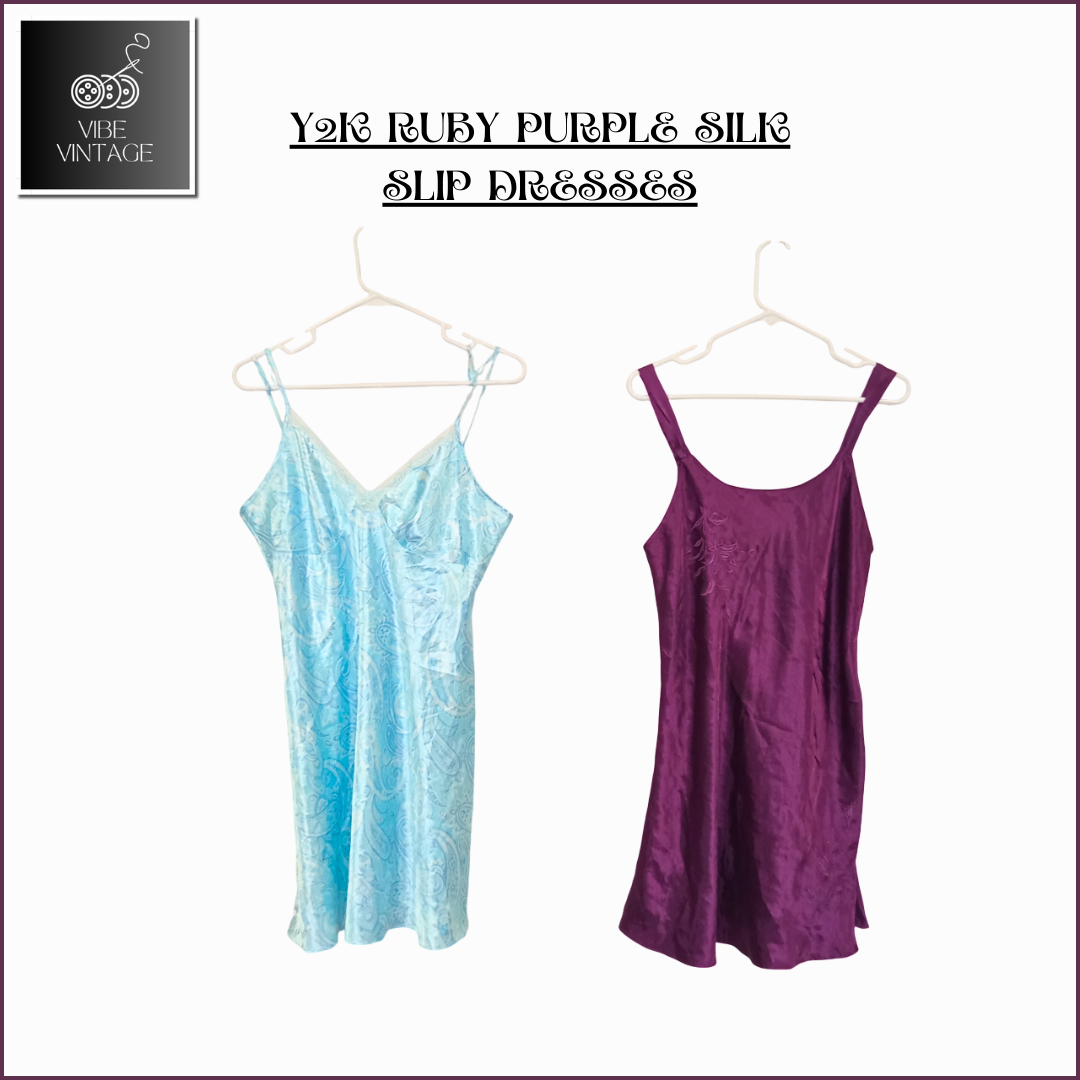 Y2K RUBY PURPLE SILK SLIP DRESSES - 12 PCS