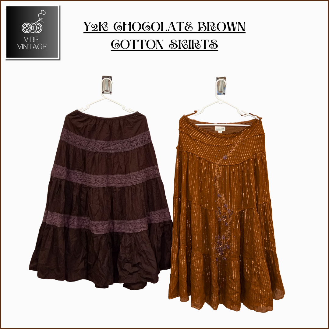 Y2K CHOCOLATE BROWN COTTON SKIRTS - 10 PCS