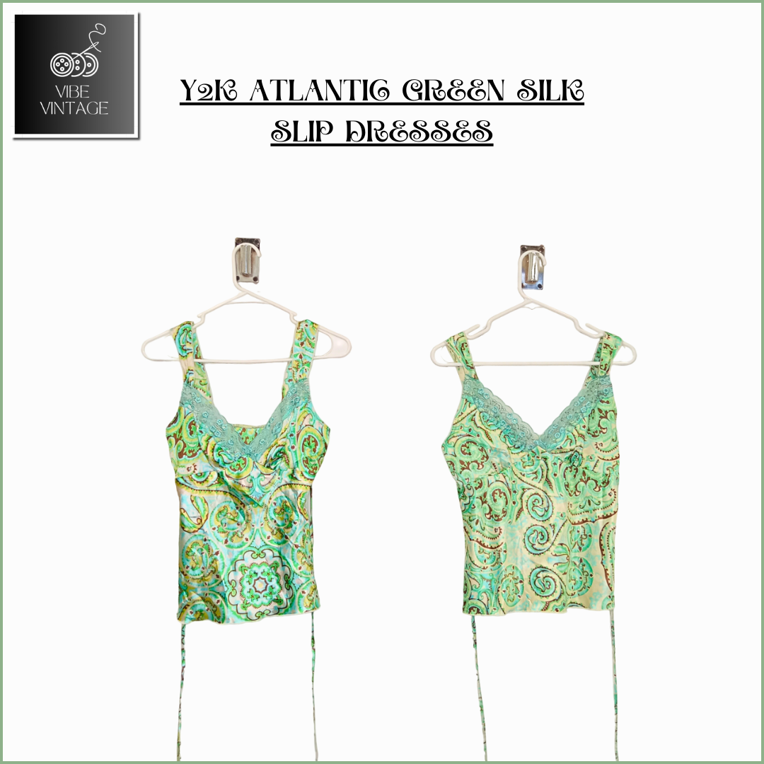 Y2K ATLANTIC GREEN SILK SLIP DRESSES - 13 PCS