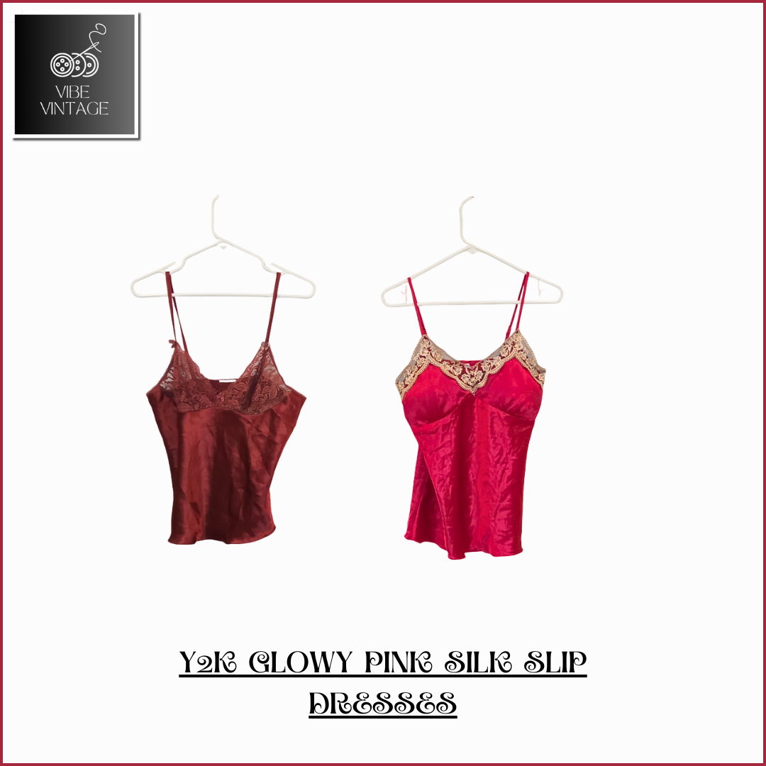 Y2K GLOWY PINK SILK SLIP DRESSES - 10 PCS