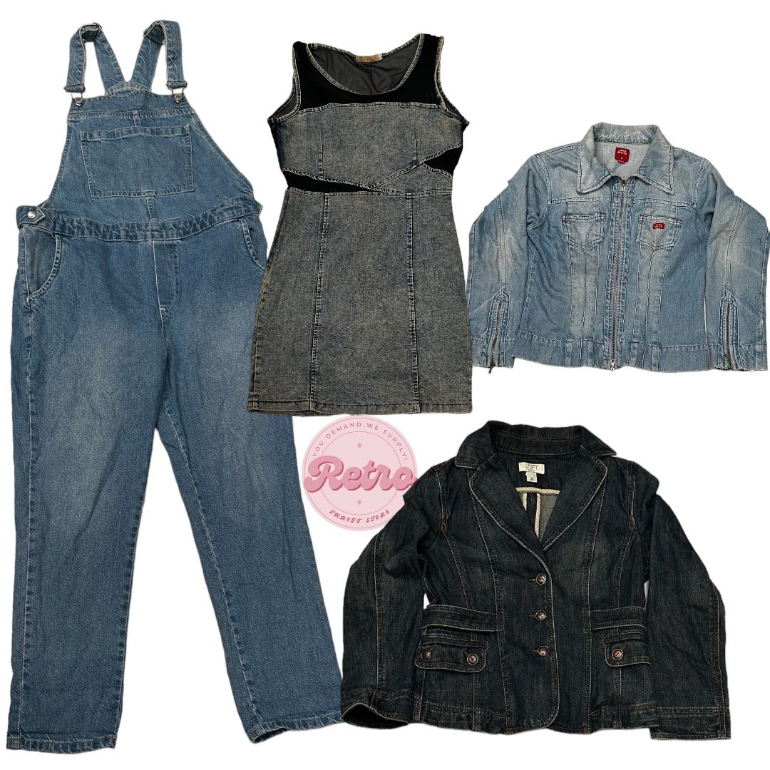 Y2K Denim Lot Mixte Robes/Salopettes/Vestes 10 pièces