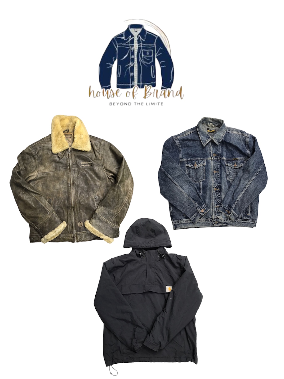 Propper(Military Jacket, 'M'), Wrangler(L),  Tommy Hilfiger Denim(3XL), Carhartt(M), Disel(L), Nickelson(M), Levis(L), hard Leather Stuff(L) jackets