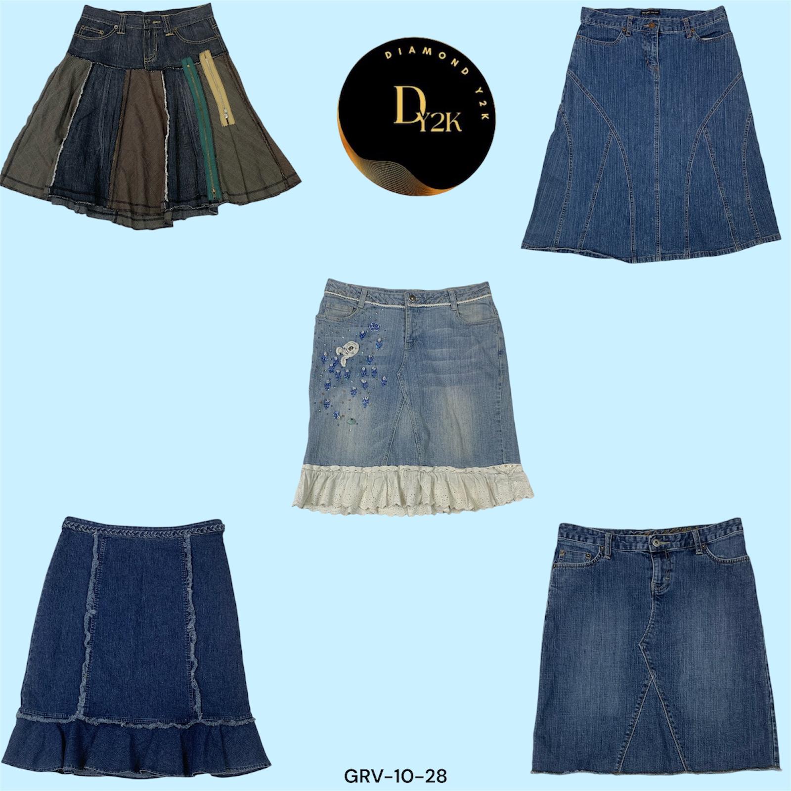 Jupe midi en denim style de rue Y2K (GRV-10-028)