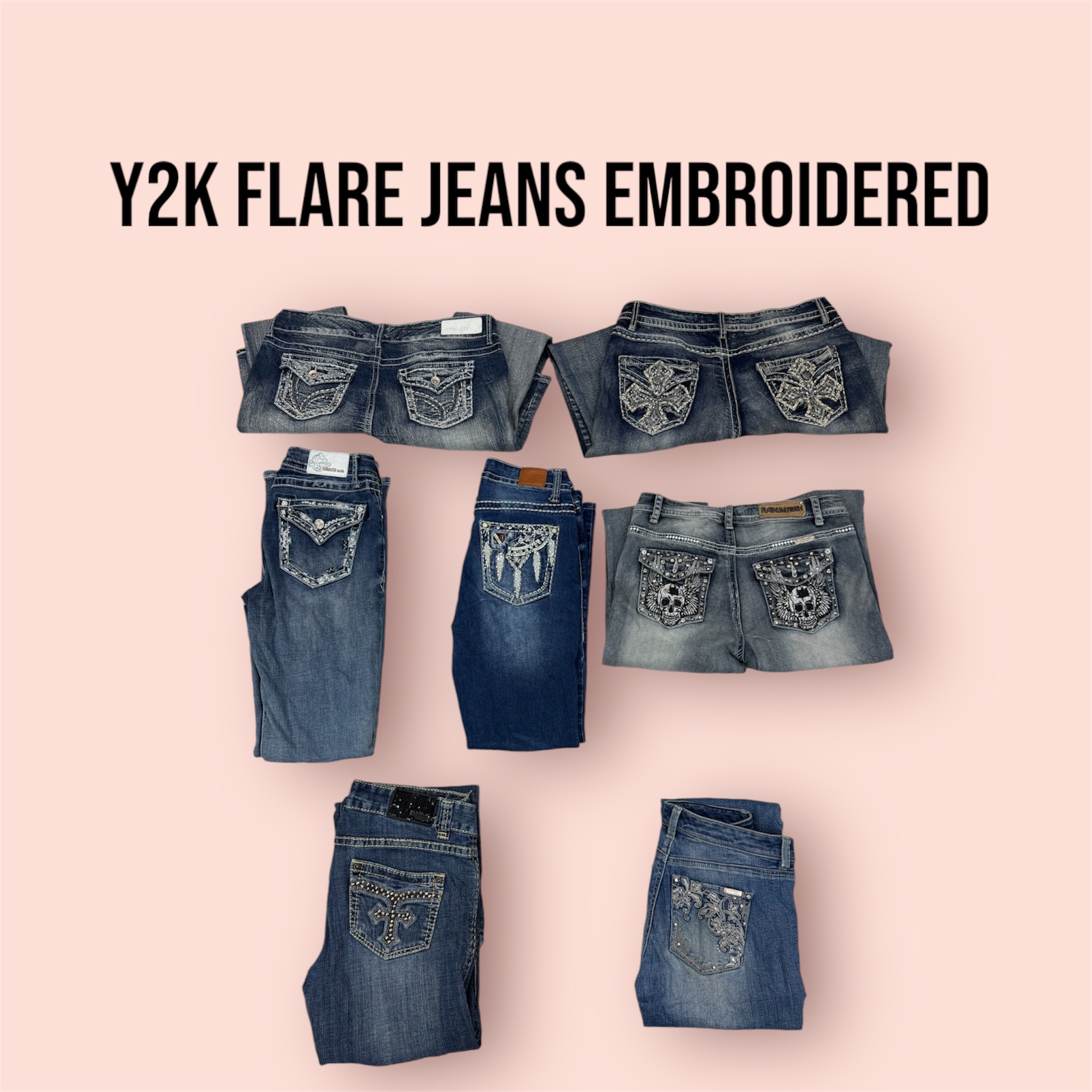 Y2K FLARE JEANS BESTICKT