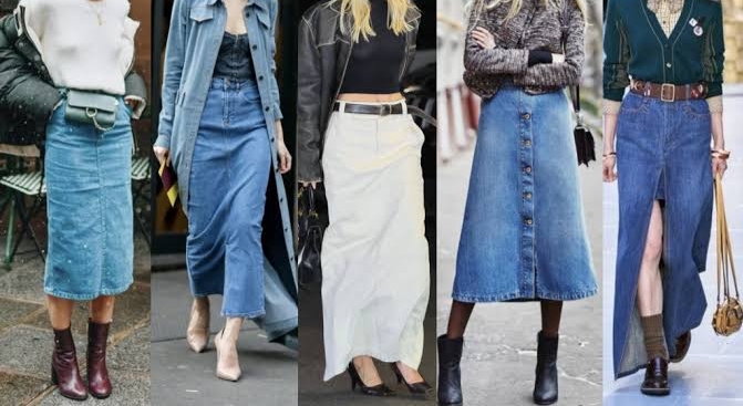 Jupes en denim longues et midi - 70 pièces