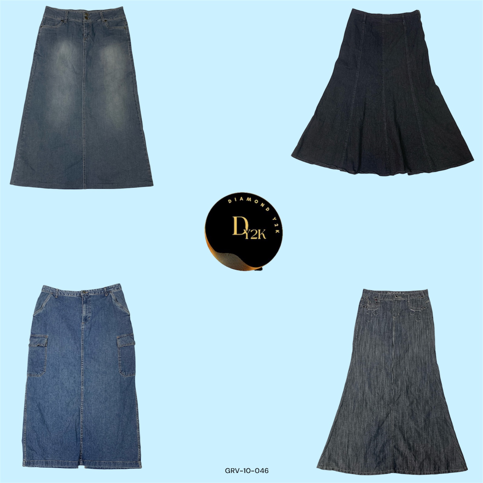 Retro Revival: Y2K Full-Length Denim Skirt (GRV-10-046)