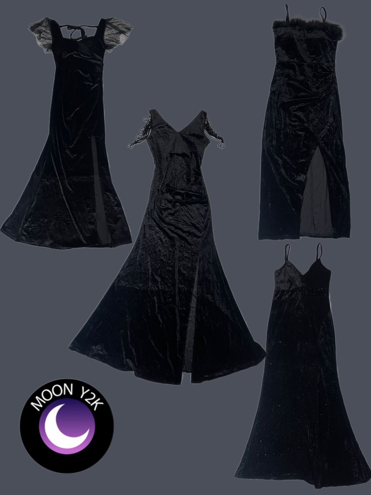 Y2k Date Night Black Velvet Dresses (A-61)