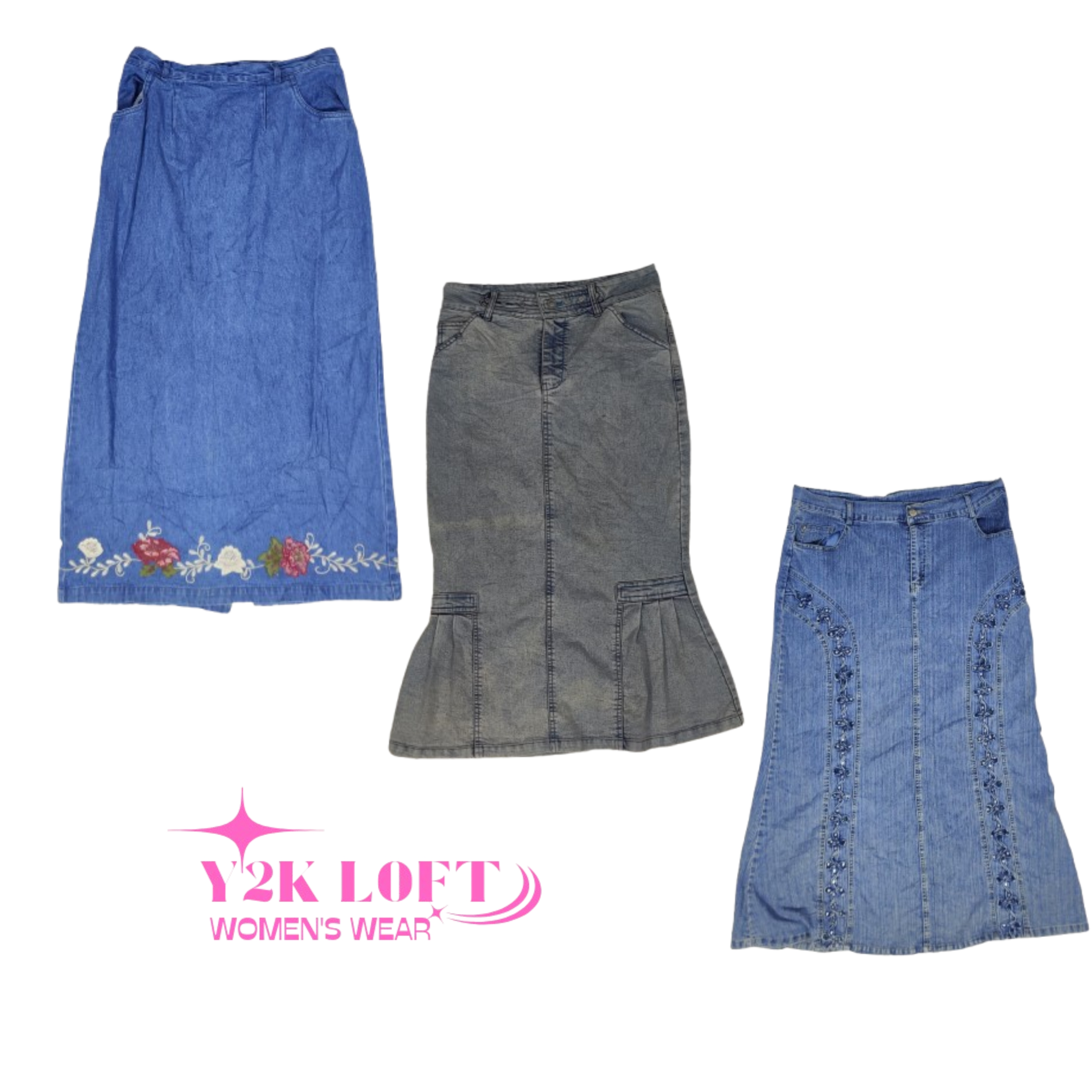 Y2K Cyber Girl Era Denim Maxi Skirt