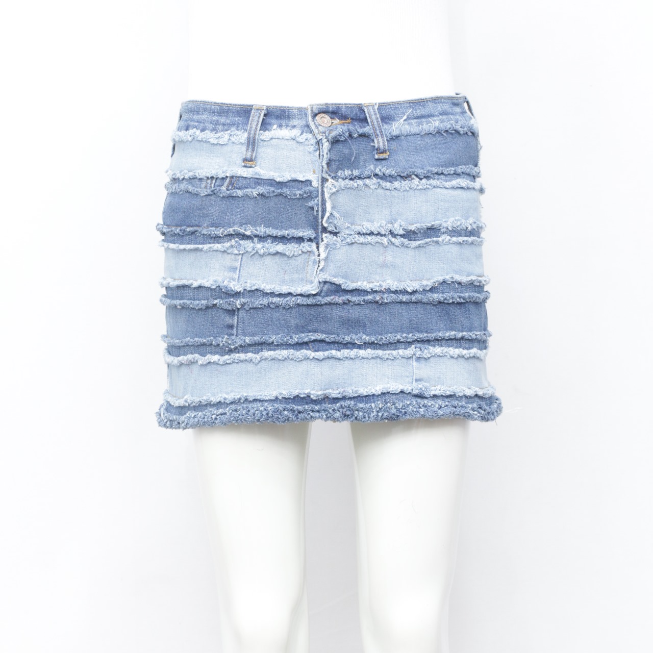 Rework Denim Stripped Skirt