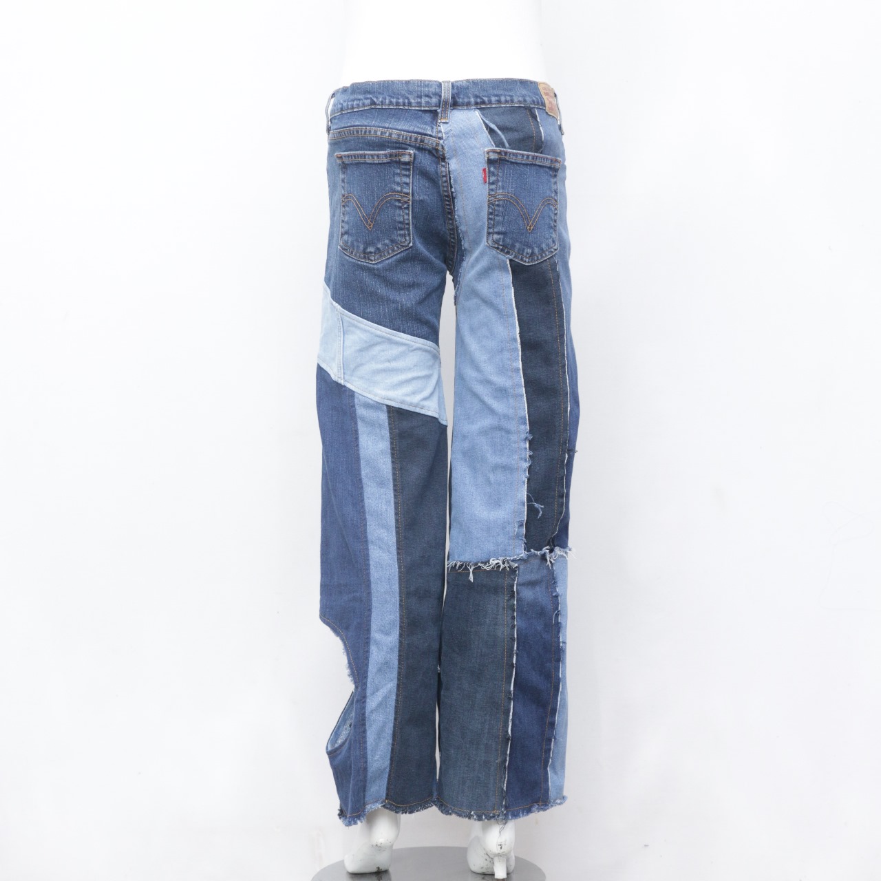 Upcycled Denim Patch Pant With Bottom Side Hole