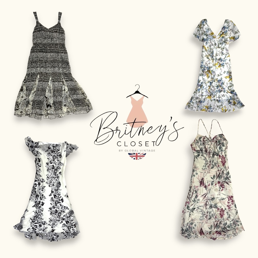 90s Monochrome Garden Long Poly Dress - 10 Pieces ( BC-10-32 )