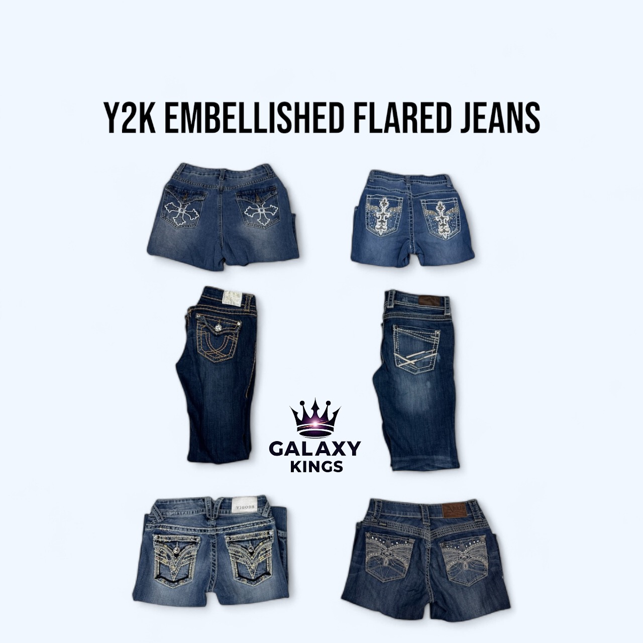 Y2K VERZIERTE AUSGESTELLTE JEANS