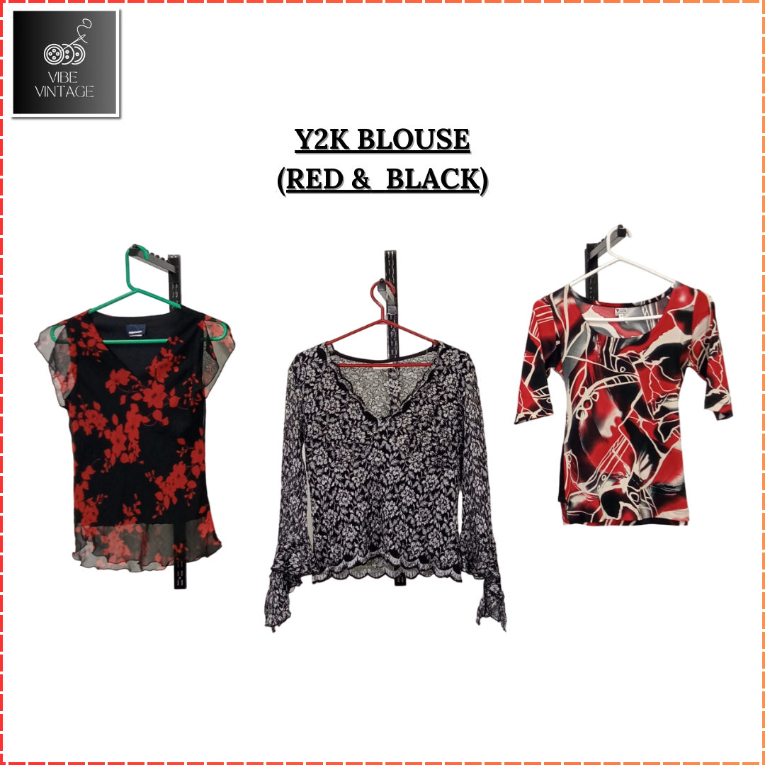 Y2K BLOUSE (ROUGE ET NOIR) - 10 PCS