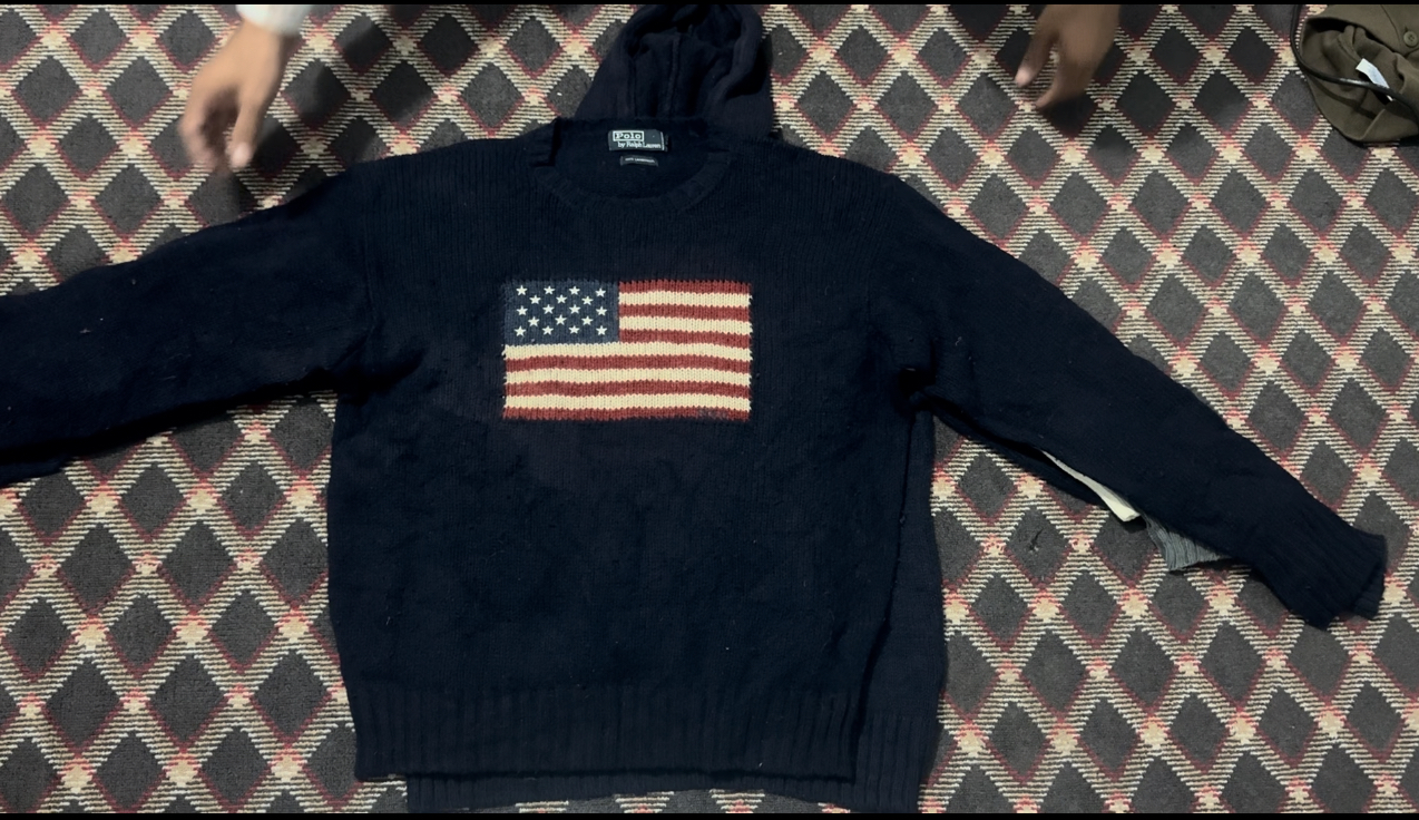 Polo Ralph Lauren VTG Pull en tricot drapeau américain Marine Lin et Coton Soie