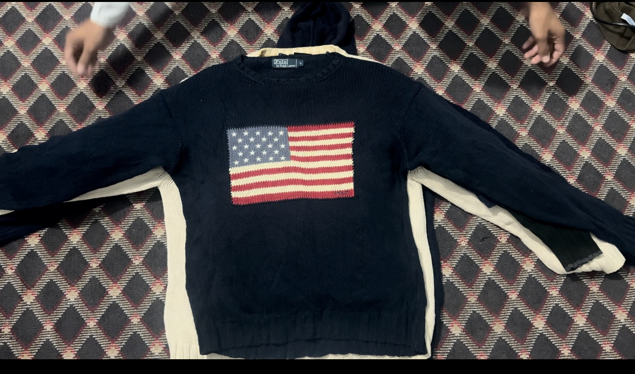 Polo Ralph Lauren VTG Pull en tricot drapeau américain Marine Lin et Coton Soie