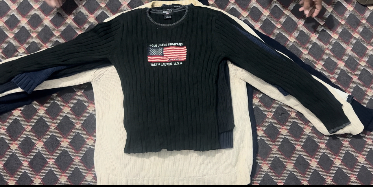 Polo Ralph Lauren VTG Pull en tricot drapeau américain Marine Lin et Coton Soie