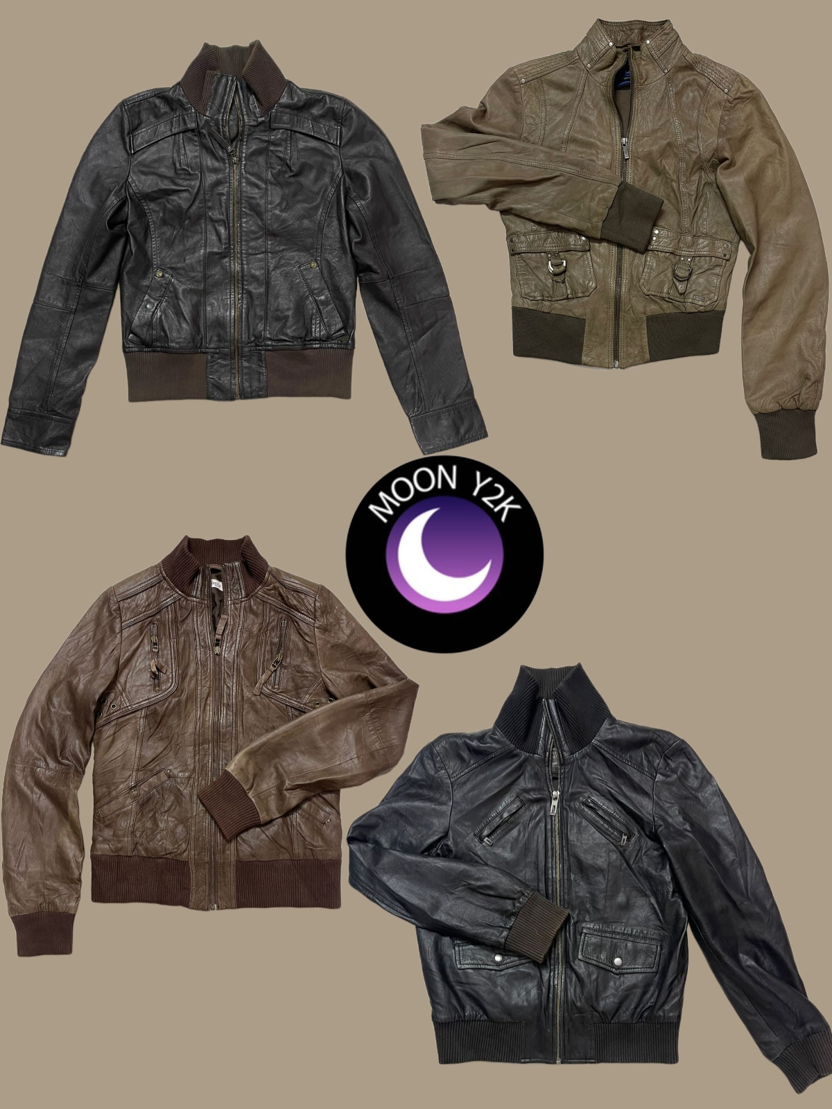 Vestes en cuir bomber Y2K (A-98)