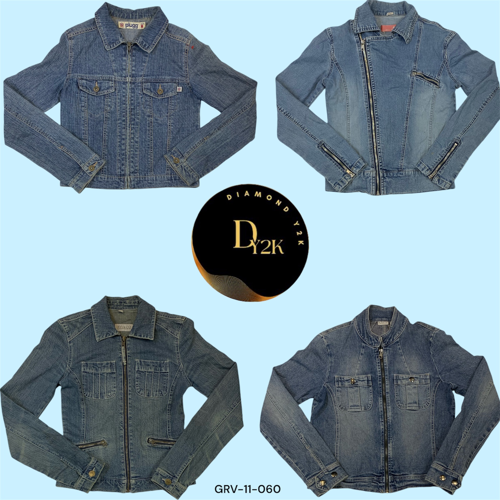 Retro Edge : Veste en denim zippée Y2K (GRV-11-060)