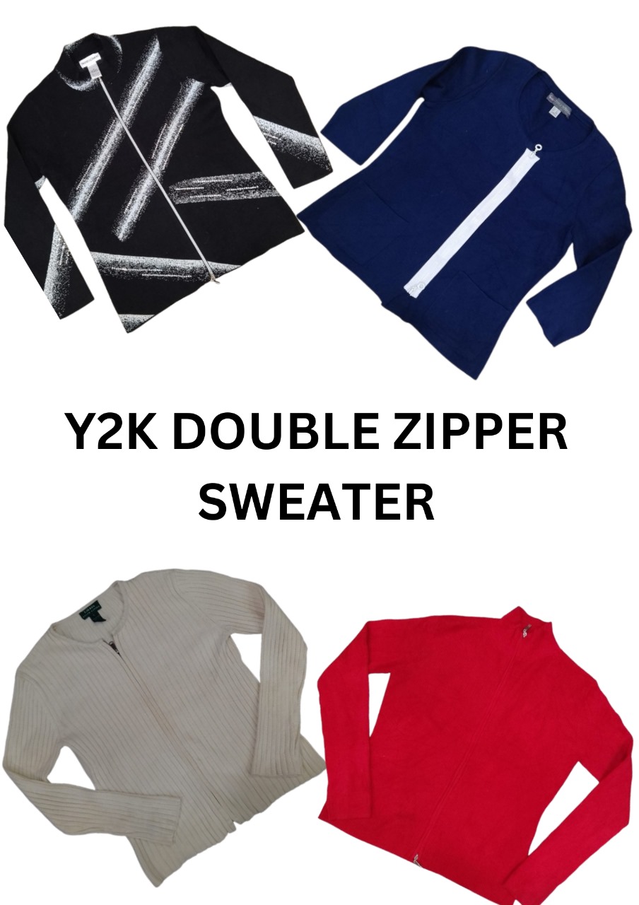 CR2695 Y2K Double Zipper Sweater - 12 Pcs