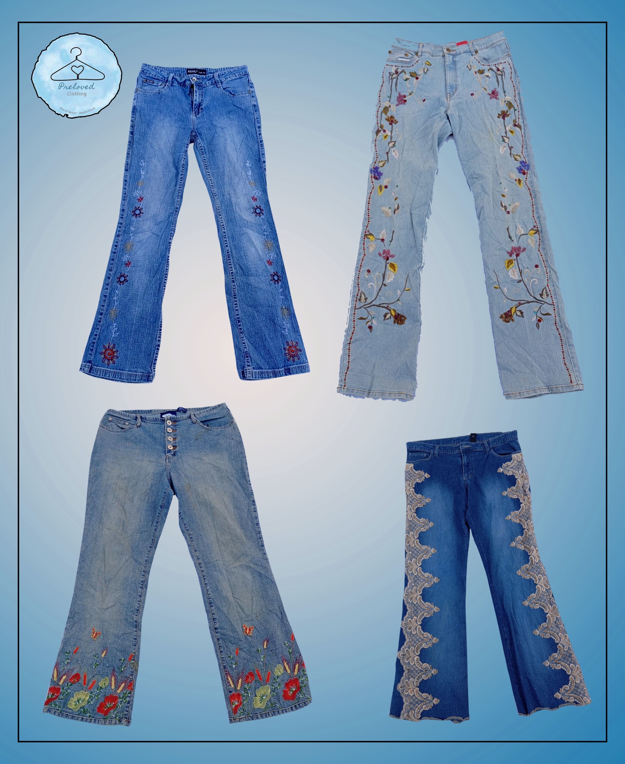 Jeans Flared Decorati Unici Y2K