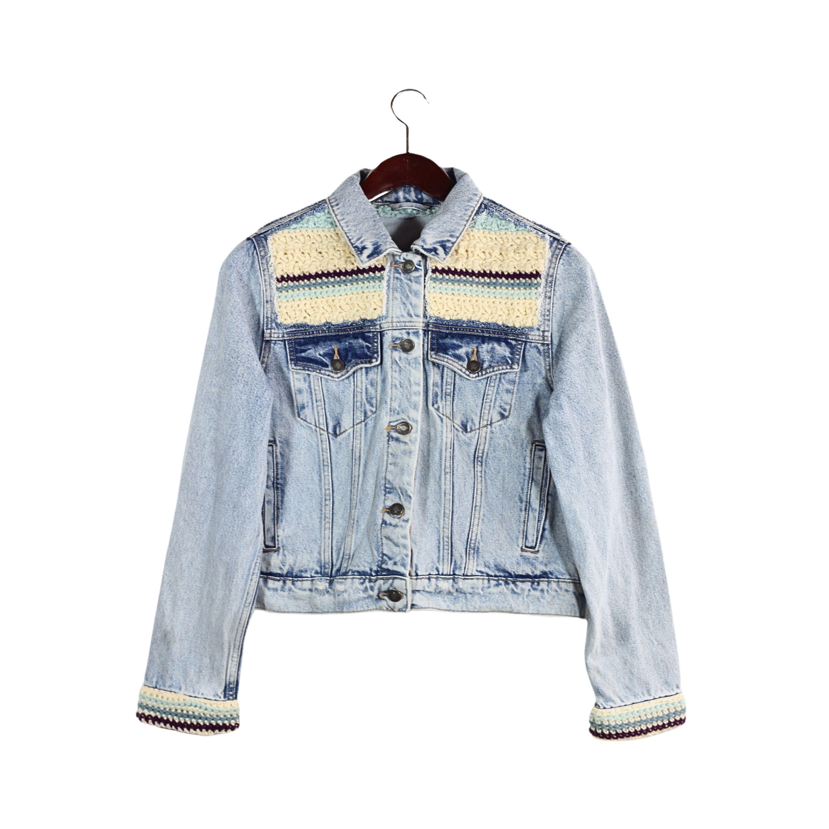 Reworked Denim Jacket With Crochet Detailing