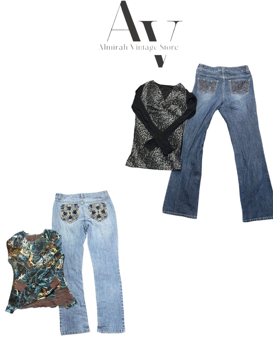 Conjunto de blusa bonita e jeans flare