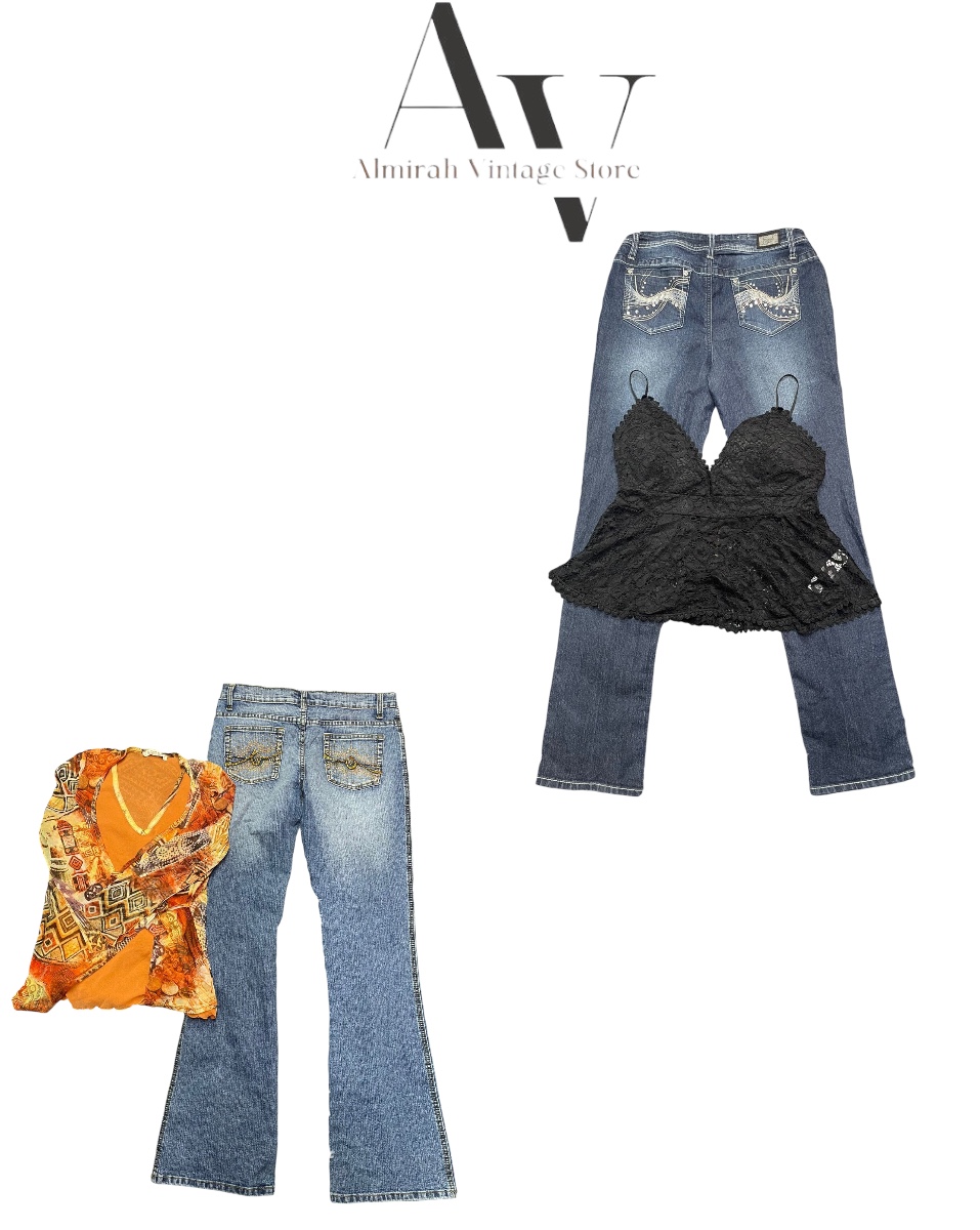 Belo top e jeans flare 20 pares / conjuntos