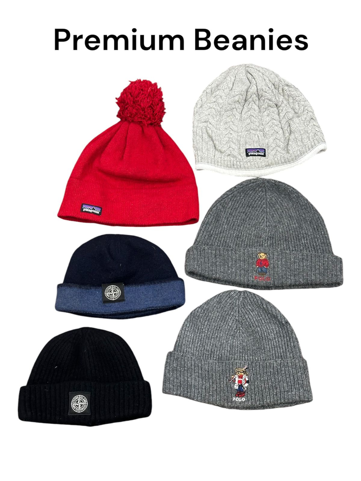6 x Premium Brand Beanies | Polo, stone island, patagonia