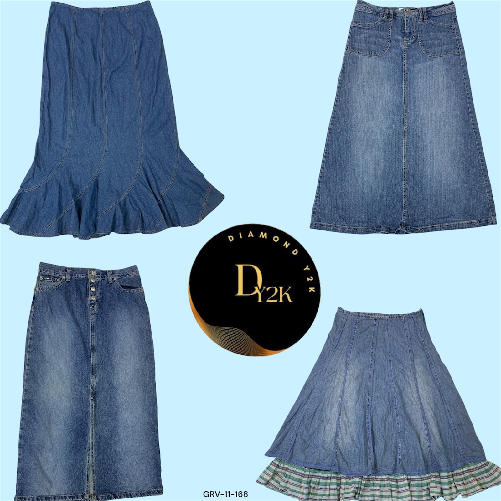 Tendance intemporelle : Jupe en denim longue Y2K (GRV-11-167)