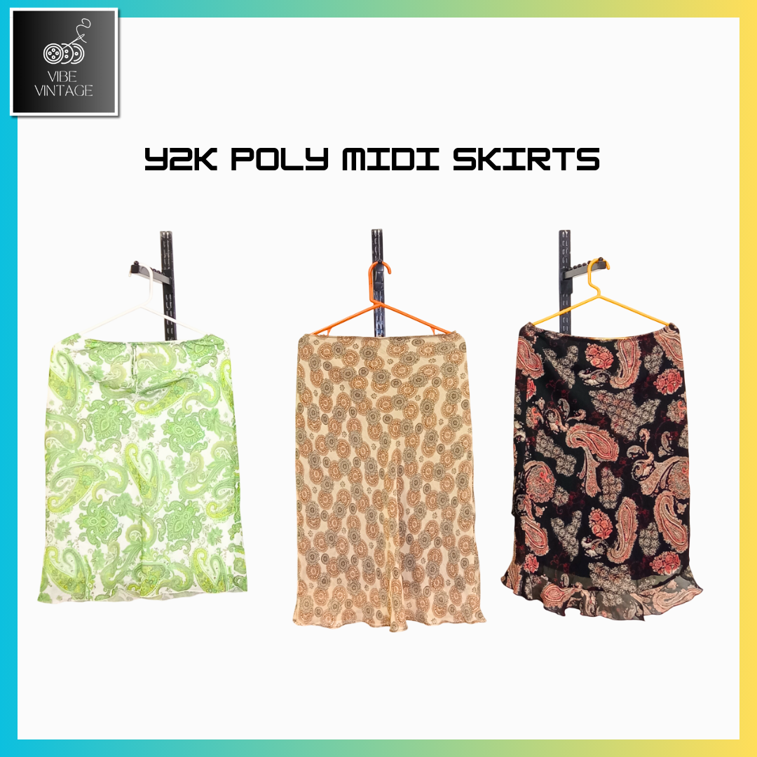 Y2K POLY MIDI SKIRTS - 18 PCS