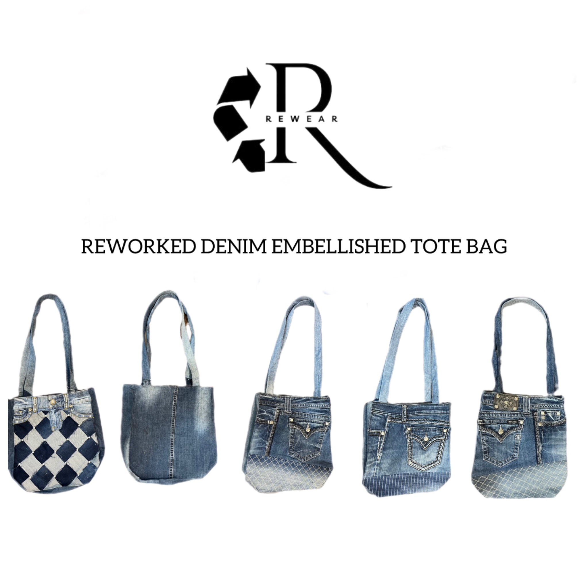 REWORKED EMBELLISHED DENIM TOTE BAG